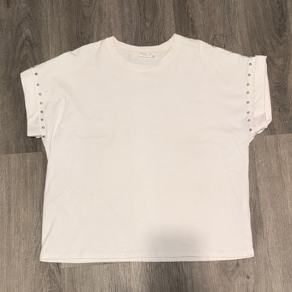 White Studded Short Sleeve Tee